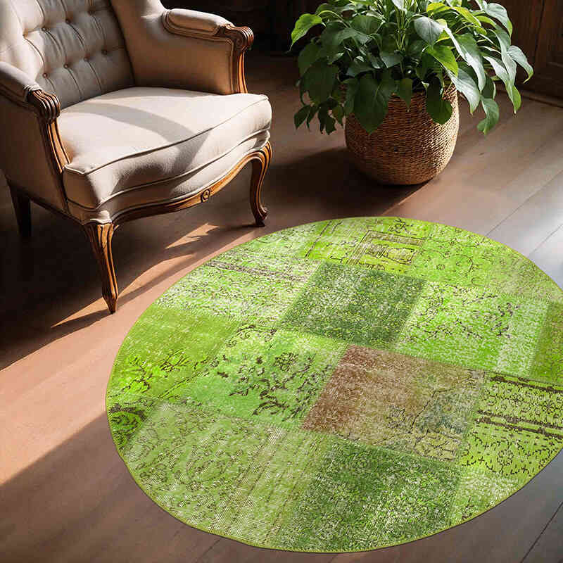 Verde Alfombra De Retazos Turca Sobre-Teñida - 150 cm x 150 cm - K0054707