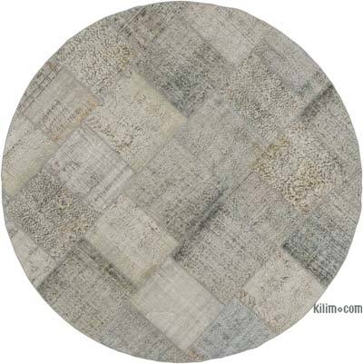 Grey Round Patchwork Hand-Knotted Turkish Rug - 8'  x 8'  (96 in. x 96 in.)