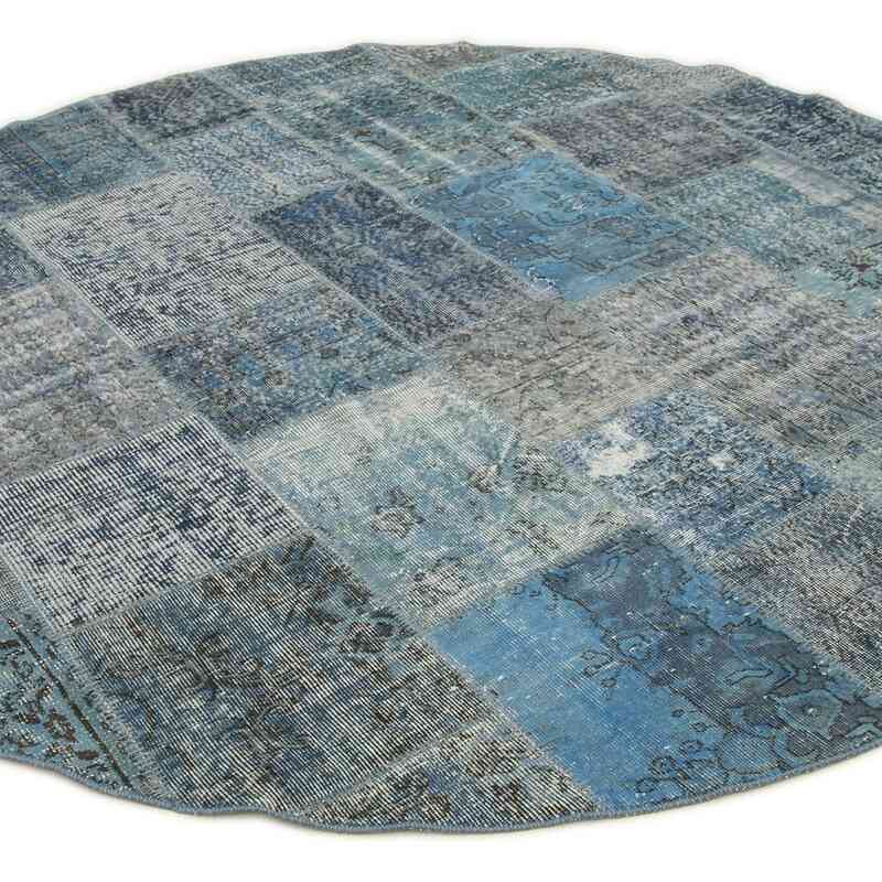 Mavi Yuvarlak Boyalı Patchwork Halı - 245 cm x 245 cm - K0054735