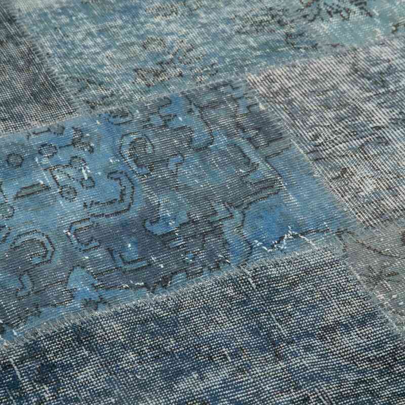 Azul Alfombra De Retazos Turca Sobre-Teñida - 245 cm x 245 cm - K0054735