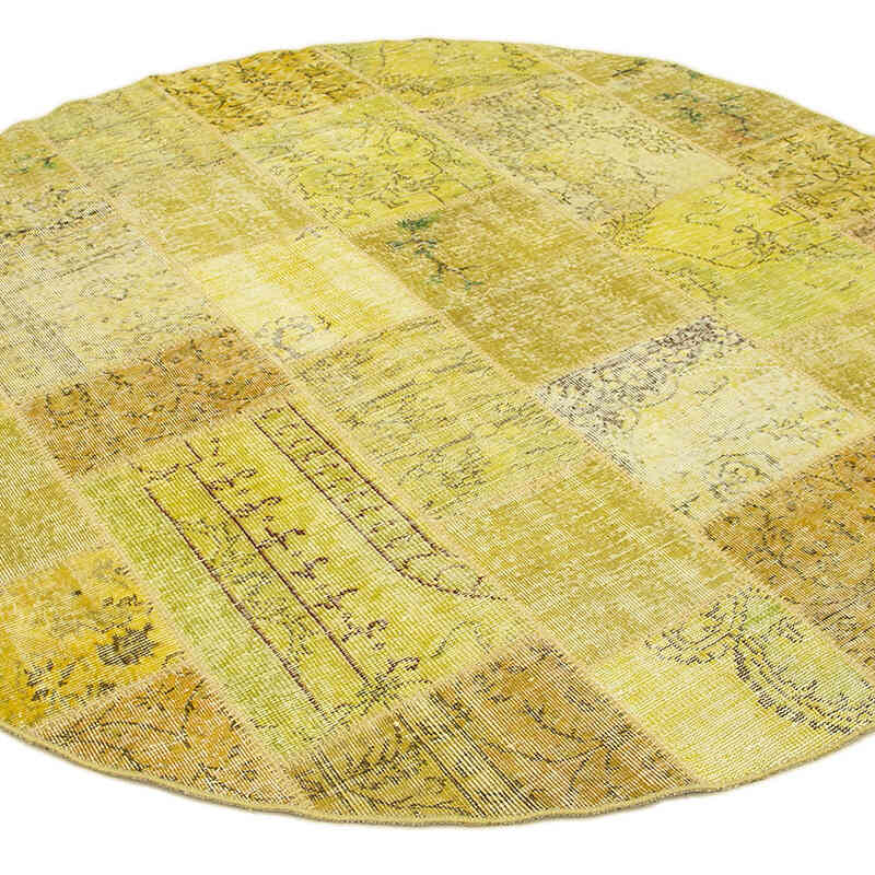 Round Patchwork Hand-Knotted Turkish Rug - 7' 1" x 7' 1" (85" x 85") - K0054738