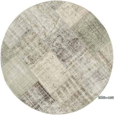 Gri Yuvarlak Boyalı Patchwork Halı - 150 cm x 150 cm