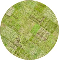 Yeşil Yuvarlak Boyalı Patchwork Halı - 218 cm x 218 cm