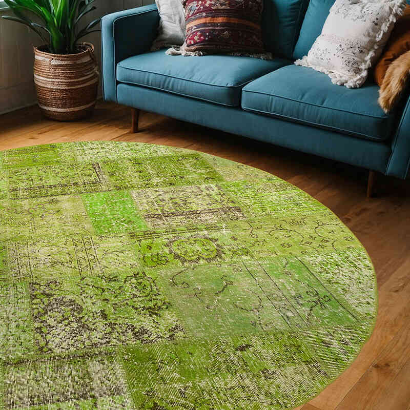 Verde Alfombra De Retazos Turca Sobre-Teñida - 218 cm x 218 cm - K0054745
