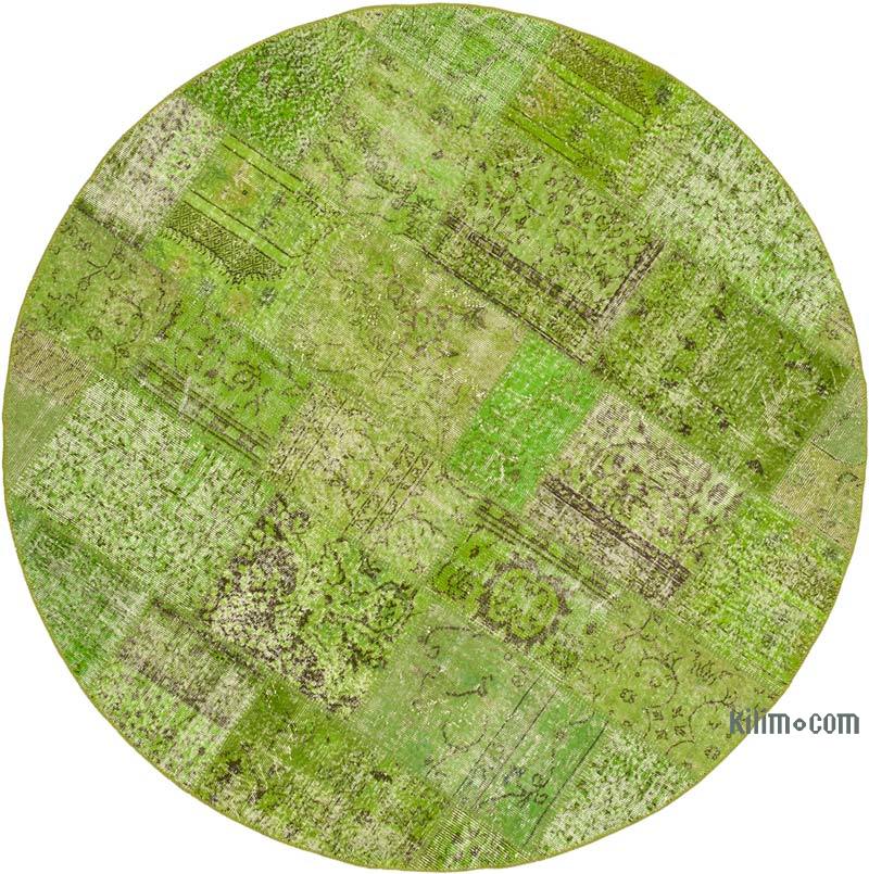 Yeşil Yuvarlak Boyalı Patchwork Halı - 218 cm x 218 cm - K0054745