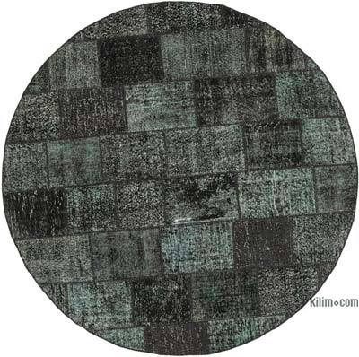 Siyah Yuvarlak Boyalı Patchwork Halı - 214 cm x 214 cm