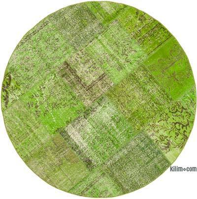 Yeşil Yuvarlak Boyalı Patchwork Halı - 200 cm x 200 cm