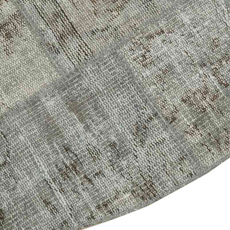 Grey Round Patchwork Hand-Knotted Turkish Rug - 4' 11" x 4' 11" (59 in. x 59 in.) - K0054751