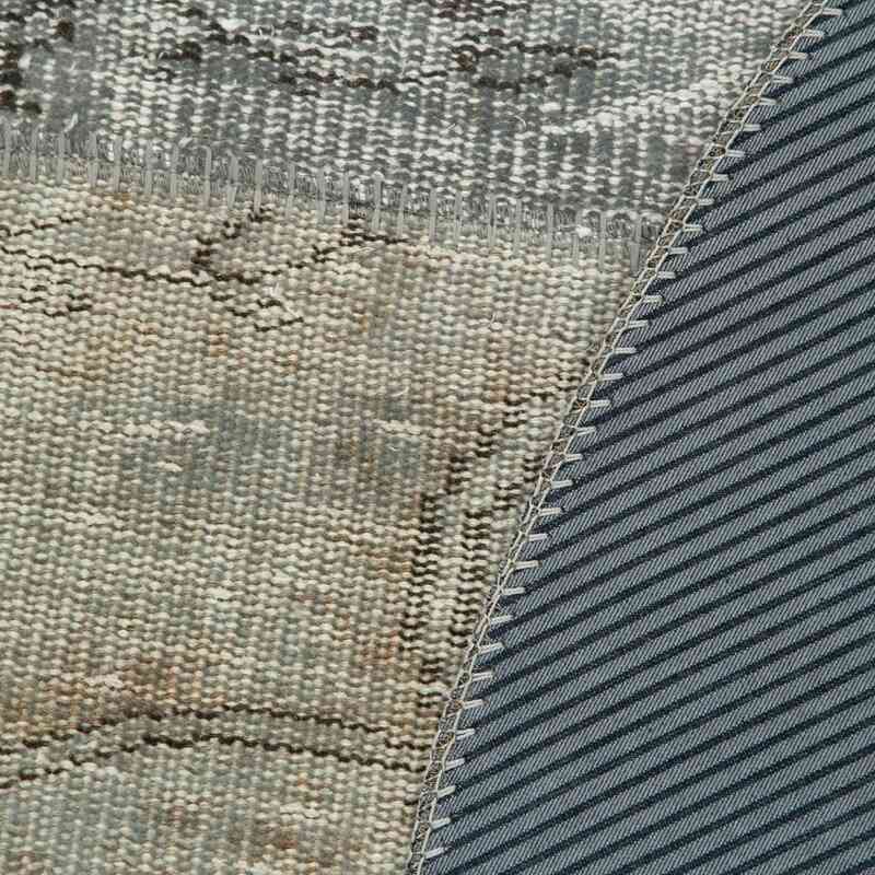 Grey Round Patchwork Hand-Knotted Turkish Rug - 4' 11" x 4' 11" (59 in. x 59 in.) - K0054751