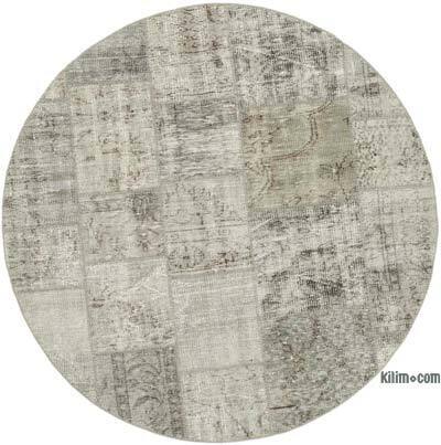 Gri Yuvarlak Boyalı Patchwork Halı - 150 cm x 150 cm