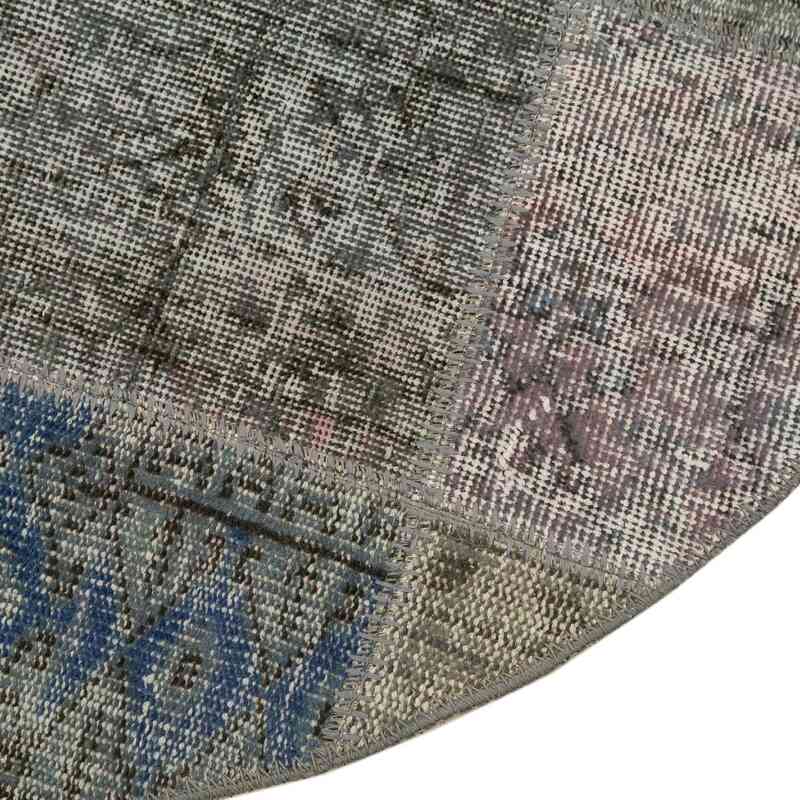 Gri Yuvarlak Boyalı Patchwork Halı - 146 cm x 146 cm - K0054752