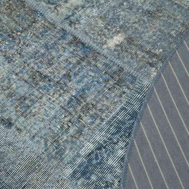 Mavi Yuvarlak Boyalı Patchwork Halı - 215 cm x 215 cm - K0054756