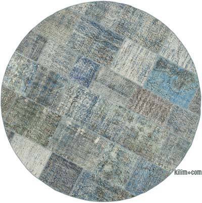 Mavi Yuvarlak Boyalı Patchwork Halı - 215 cm x 215 cm