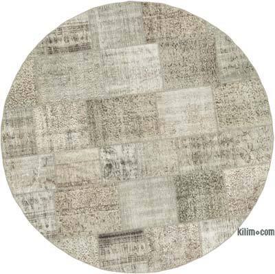 Gri Yuvarlak Boyalı Patchwork Halı - 215 cm x 215 cm