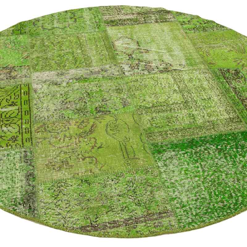 Yeşil Yuvarlak Boyalı Patchwork Halı - 200 cm x 200 cm - K0054759