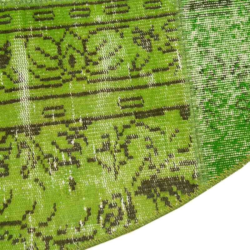 Yeşil Yuvarlak Boyalı Patchwork Halı - 200 cm x 200 cm - K0054759