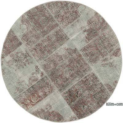 Gri Yuvarlak Boyalı Patchwork Halı - 150 cm x 150 cm