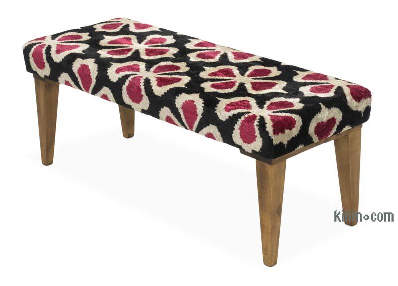 Bench Upholstered with Silk Velvet Ikat Fabric - K0054762