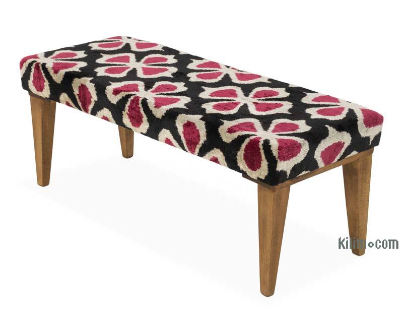 Bench Upholstered with Silk Velvet Ikat Fabric - K0054847