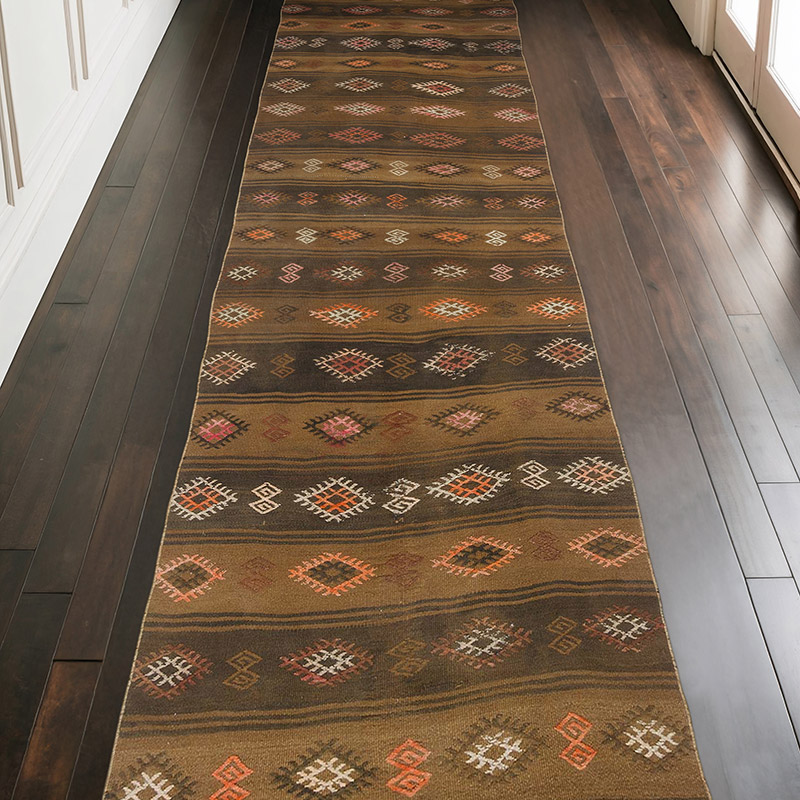 Marrón Corredor Vintage Kars Kilim - 104 cm x 308 cm - K0055407