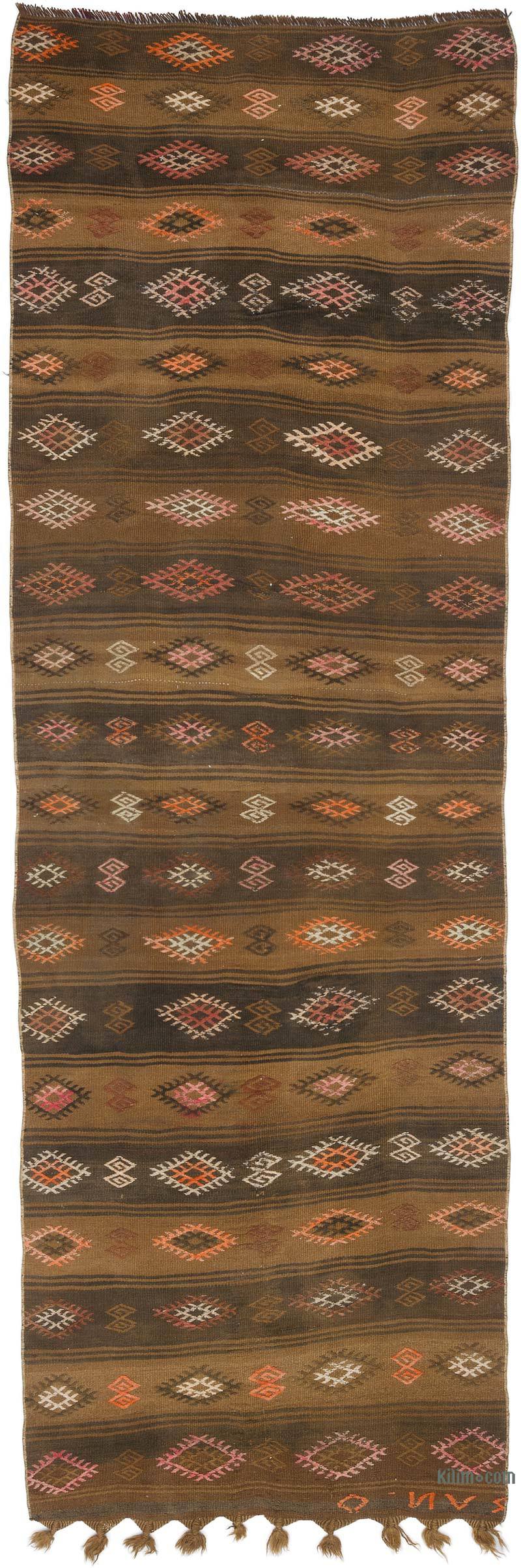 Kahverengi Vintage Kars Kilim Yolluk - 104 cm x 308 cm - K0055407