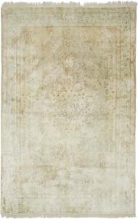 Beige Vintage Turkish Hand-Knotted Silk Rug - 6' 5" x 9' 9" (77" x 117")