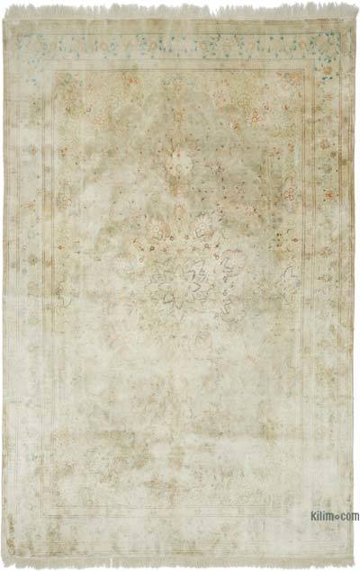 Bej Vintage El Dokuma İpek Halı - 195 cm x 297 cm