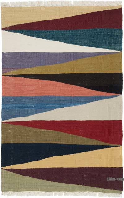 Çok Renkli Yeni Kök Boya El Dokuma Kilim - 113 cm x 174 cm