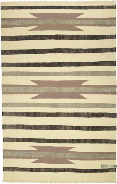 Bej, Kahverengi Yeni Kök Boya El Dokuma Kilim - 262 cm x 406 cm