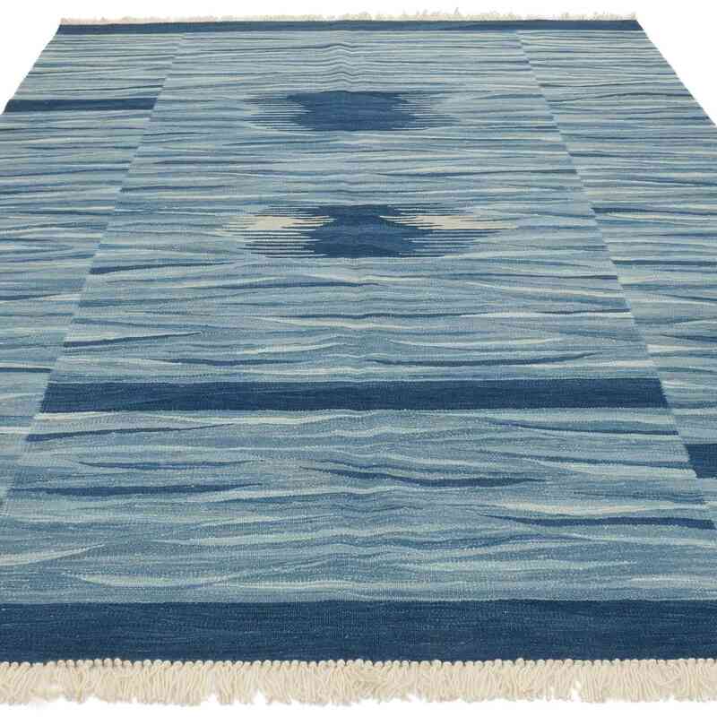 Blue New Handwoven Turkish Kilim Rug - 6' 1" x 8' 6" (73 in. x 102 in.) - K0056019
