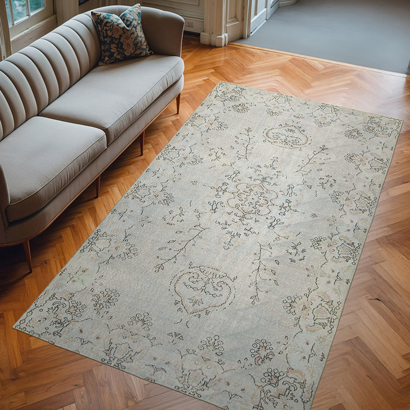 Azul claro Alfombra Turca Vintage Sobre-teñida - 164 cm x 282 cm - K0056047