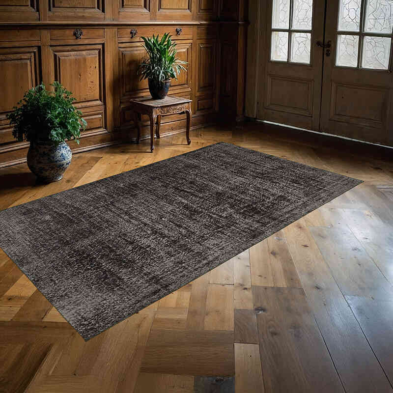 Black Over-dyed Vintage Hand-Knotted Turkish Rug - 4' 11" x 8' 7" (59" x 103") - K0056054