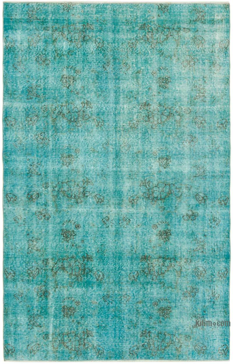 Mavi-Yeşil Boyalı El Dokuma Vintage Halı - 150 cm x 233 cm - K0056056