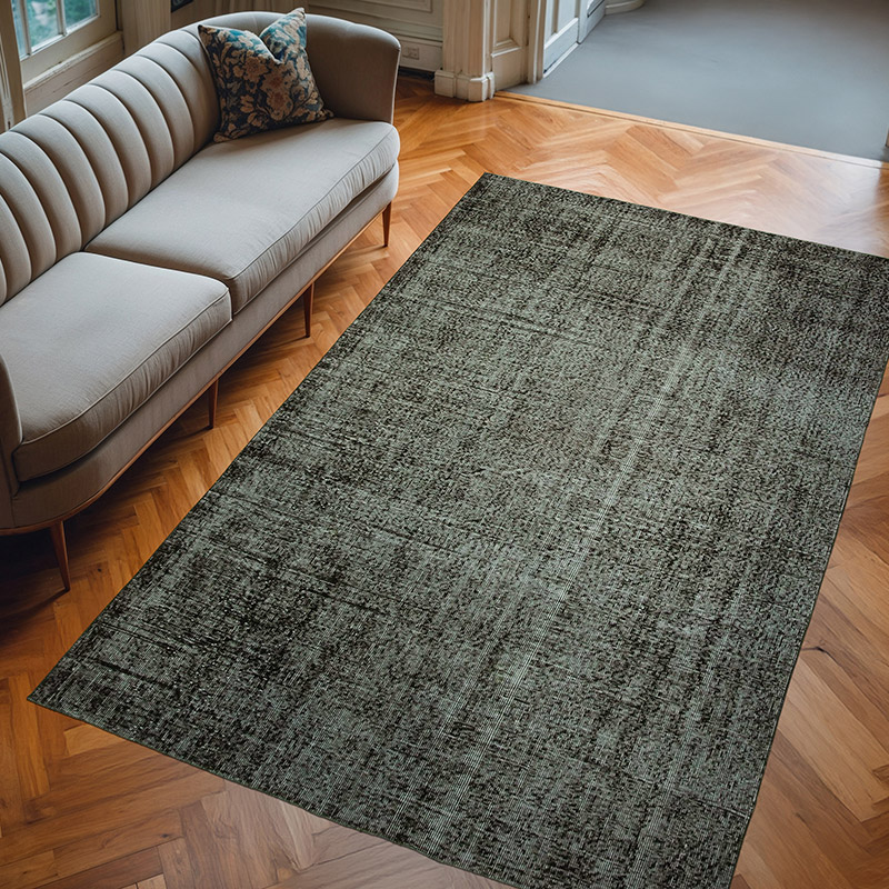 Black Over-dyed Vintage Hand-Knotted Turkish Rug - 5' 11" x 9' 5" (71" x 113") - K0056057
