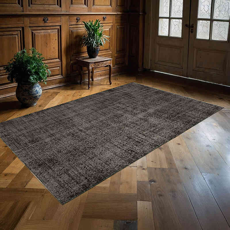 Siyah Boyalı El Dokuma Vintage Halı - 157 cm x 251 cm - K0056066