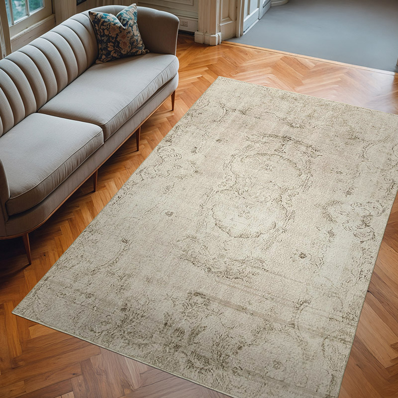 Beige, Gris Alfombra Turca Vintage Sobre-teñida - 180 cm x 272 cm - K0056069