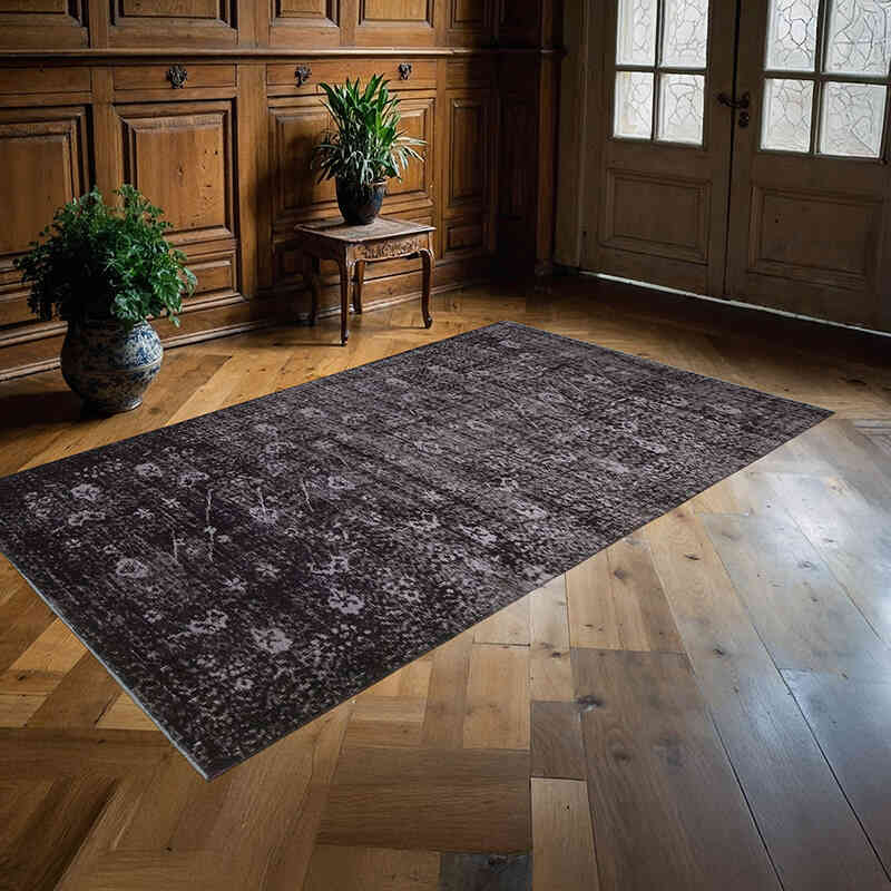 Black Over-dyed Vintage Hand-Knotted Turkish Rug - 5' 2" x 8' 9" (62" x 105") - K0056075