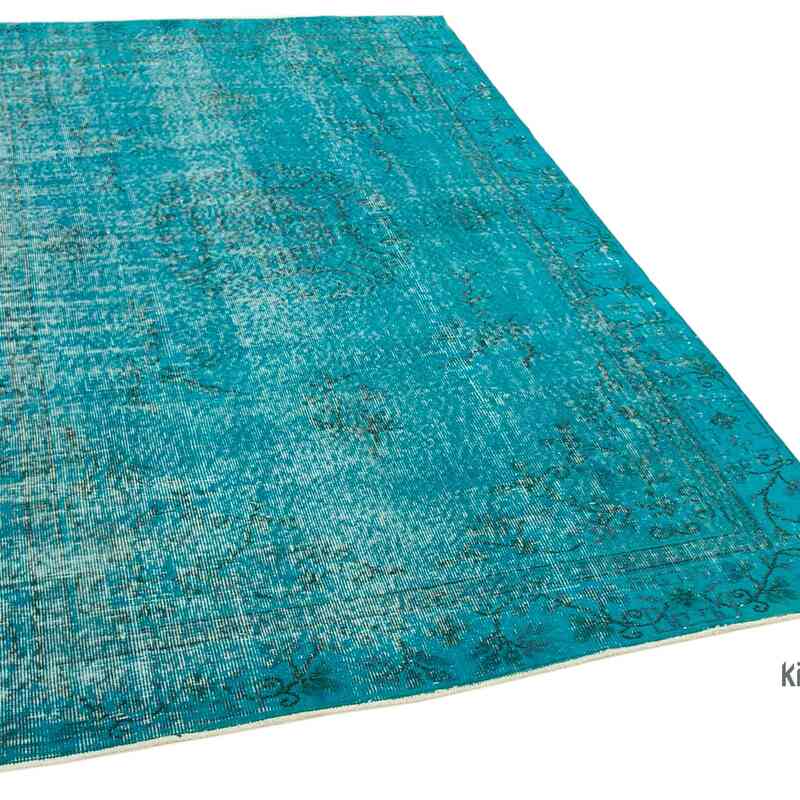 Mavi-Yeşil Boyalı El Dokuma Vintage Halı - 147 cm x 240 cm - K0056079