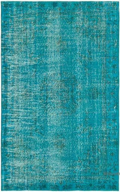 Mavi-Yeşil Boyalı El Dokuma Vintage Halı - 147 cm x 240 cm