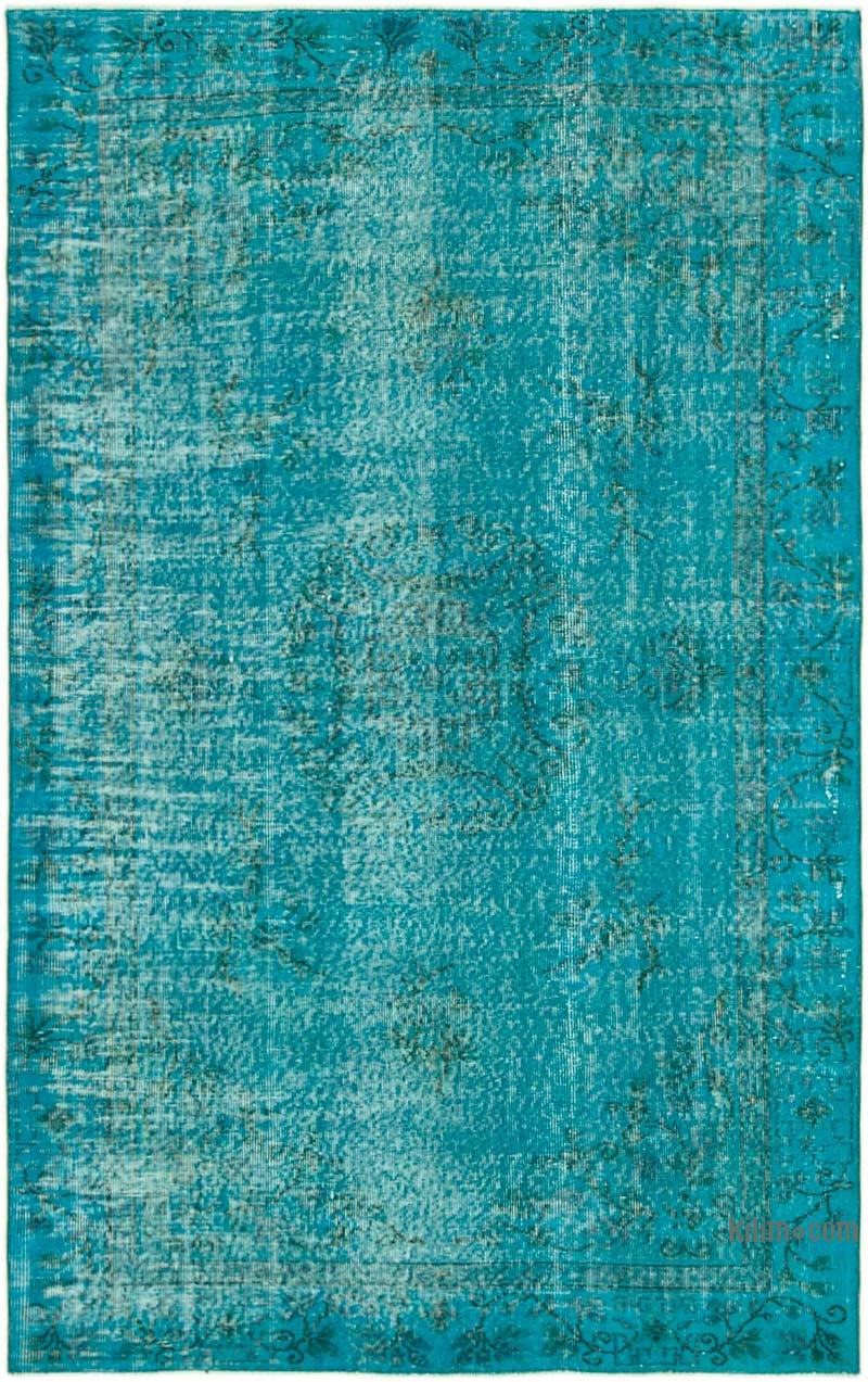 Mavi-Yeşil Boyalı El Dokuma Vintage Halı - 147 cm x 240 cm - K0056079