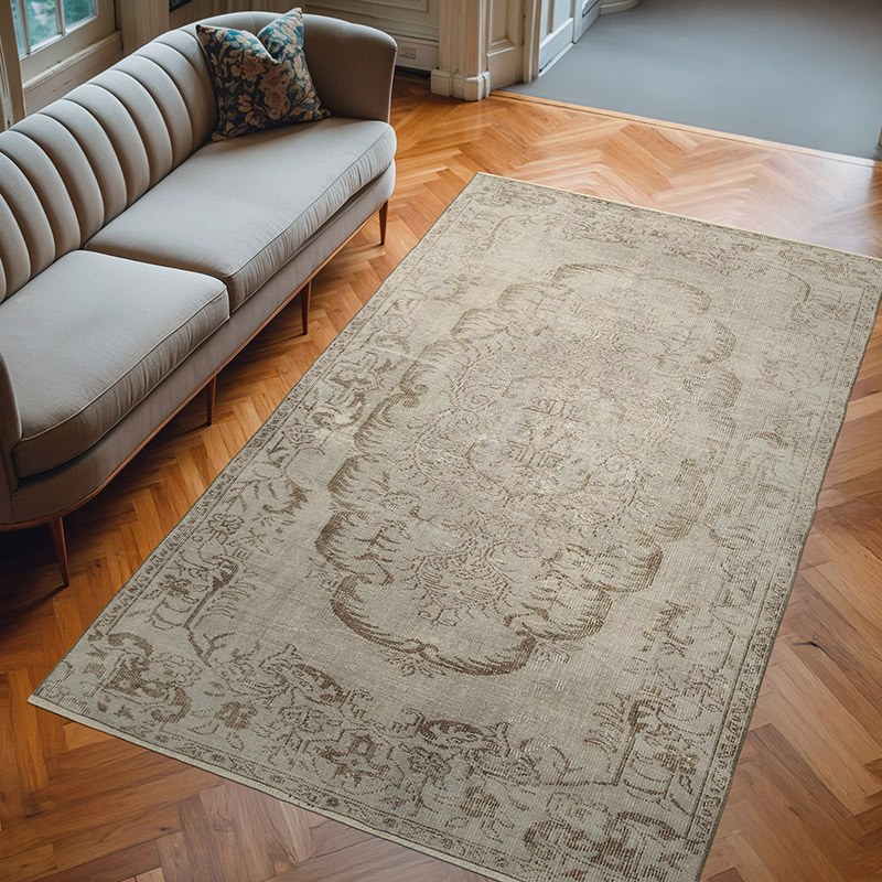 Gray Over-dyed Vintage Hand-Knotted Turkish Rug - 5' 7" x 9'  (67" x 108") - K0056081