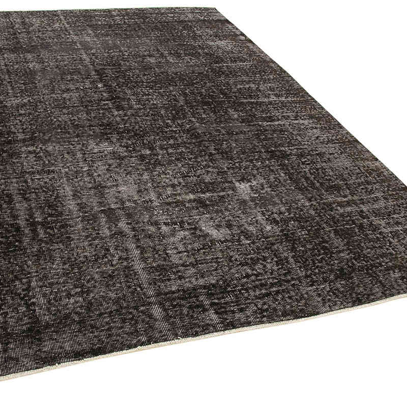Black Over-dyed Vintage Hand-Knotted Turkish Rug - 6' 7" x 9' 2" (79" x 110") - K0056090