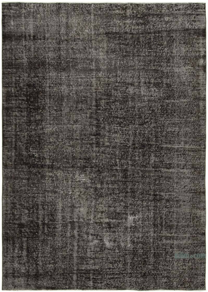 Black Over-dyed Vintage Hand-Knotted Turkish Rug - 6' 7" x 9' 2" (79" x 110") - K0056090