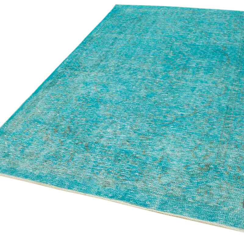Aqua Over-dyed Vintage Hand-Knotted Turkish Rug - 5' 3" x 8' 8" (63 in. x 104 in.) - K0056092