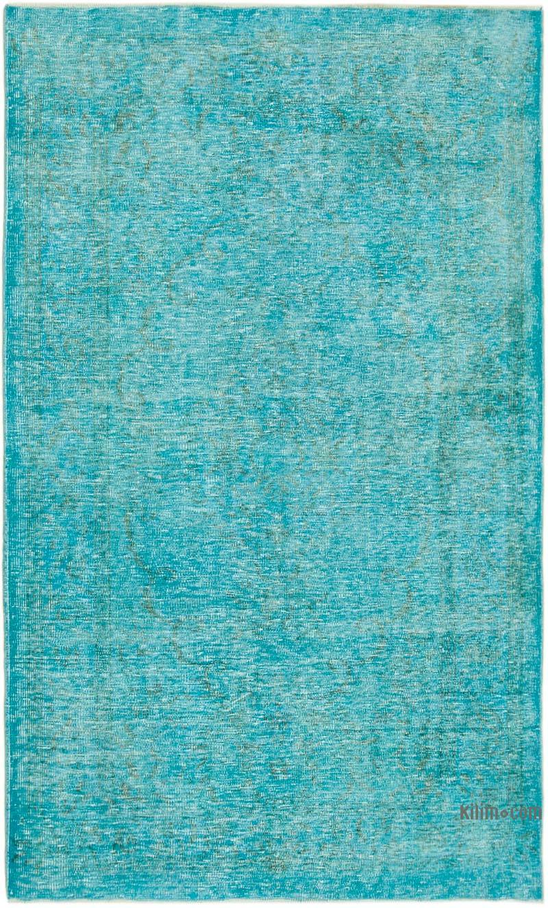 Mavi-Yeşil Boyalı El Dokuma Vintage Halı - 161 cm x 263 cm - K0056092