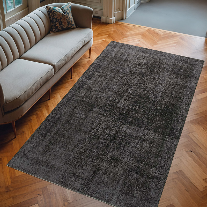 Negro Alfombra Turca Vintage Sobre-teñida - 189 cm x 316 cm - K0056096