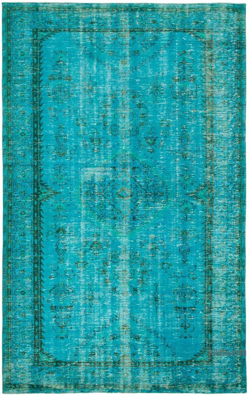 Mavi-Yeşil Boyalı El Dokuma Vintage Halı - 184 cm x 298 cm - K0056100