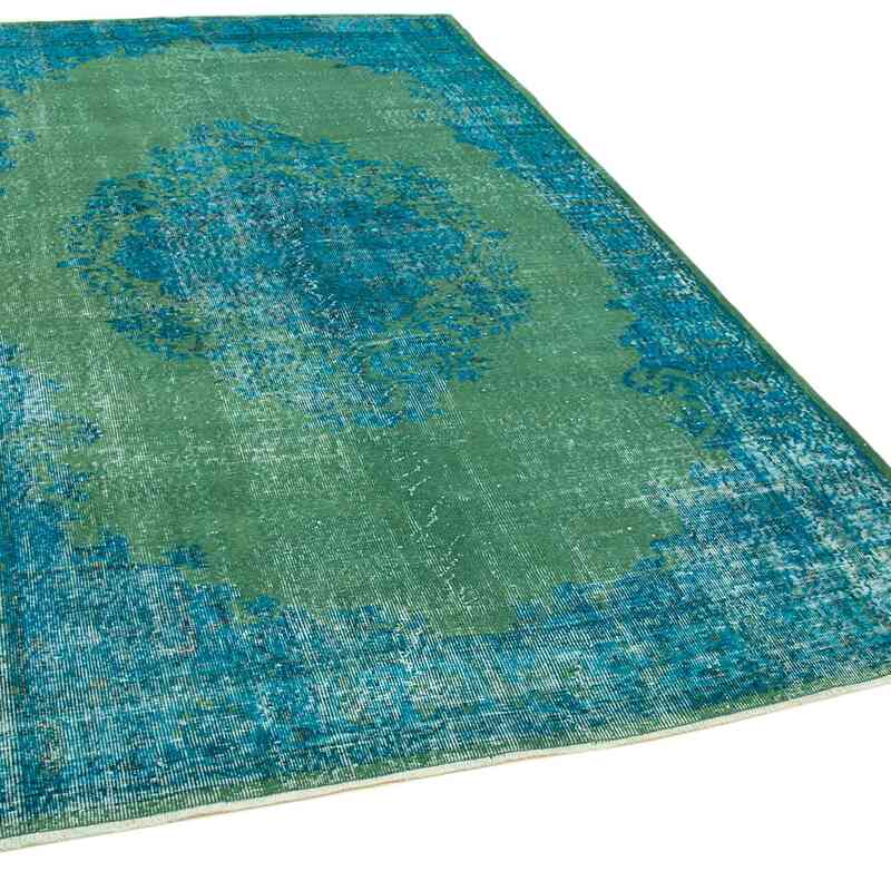Mavi-Yeşil Boyalı El Dokuma Vintage Halı - 172 cm x 283 cm - K0056105