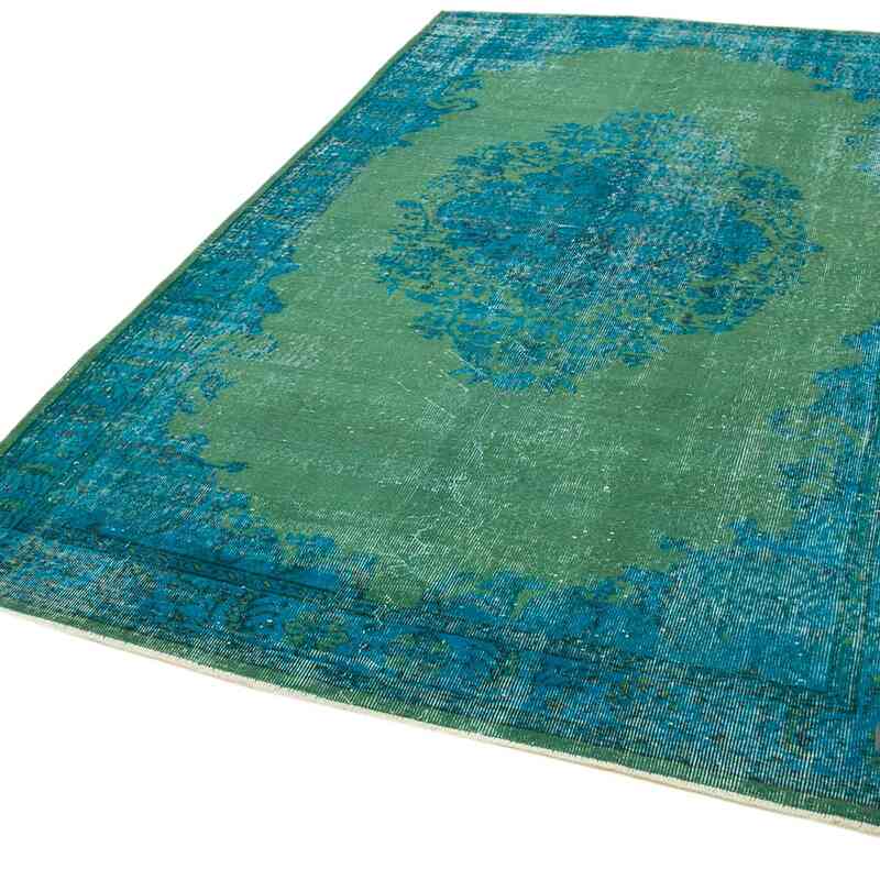 Aqua Over-dyed Vintage Hand-Knotted Turkish Rug - 5' 8" x 9' 3" (68 in. x 111 in.) - K0056105