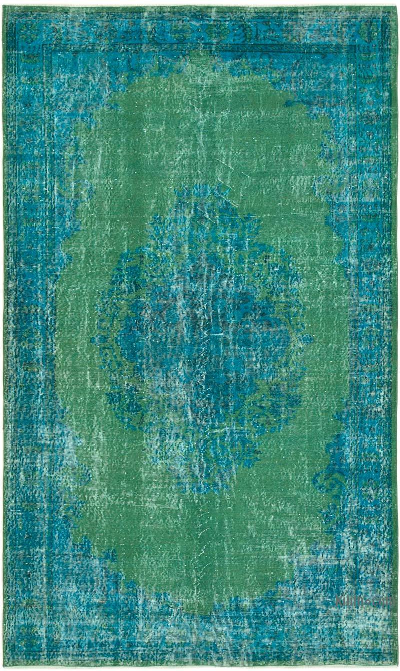 Mavi-Yeşil Boyalı El Dokuma Vintage Halı - 172 cm x 283 cm - K0056105